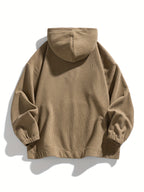 Autumn and Winter Fashion Corduroy Hooded Sweatshirt, Men's Loose Half-Zip Pullover Hoodie - Dark Khaki