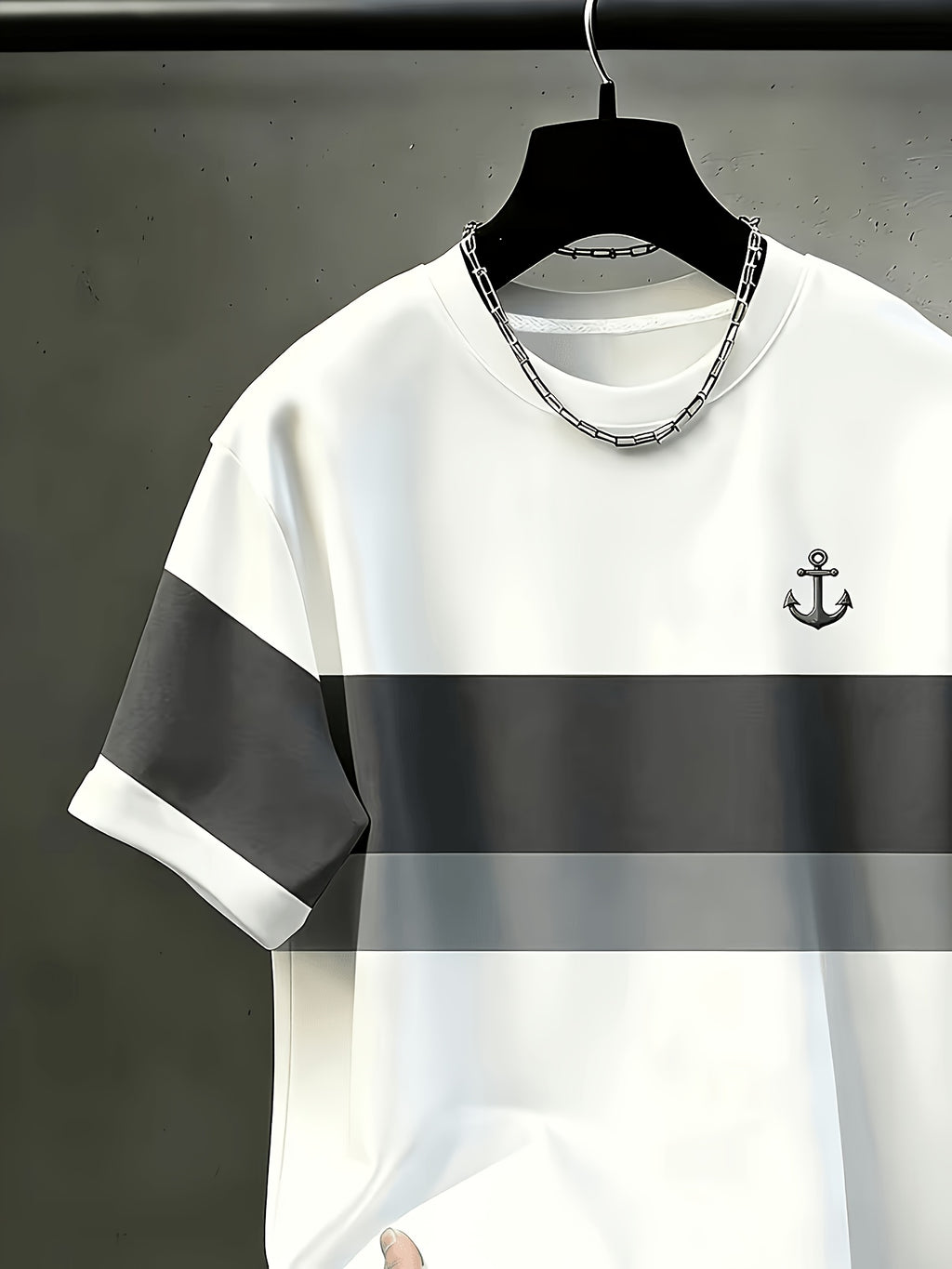 Men's Casual Crew Neck T-Shirt, Color Block Patchwork Pattern Design, Draping Fashion Top, All-Season Wear, Breathable Regular Fit for Daily and Formal Outfits - Crew Neck Casual Top, Comfortable to Wear, Gift for Teens and Adults, Outdoor Activity - White