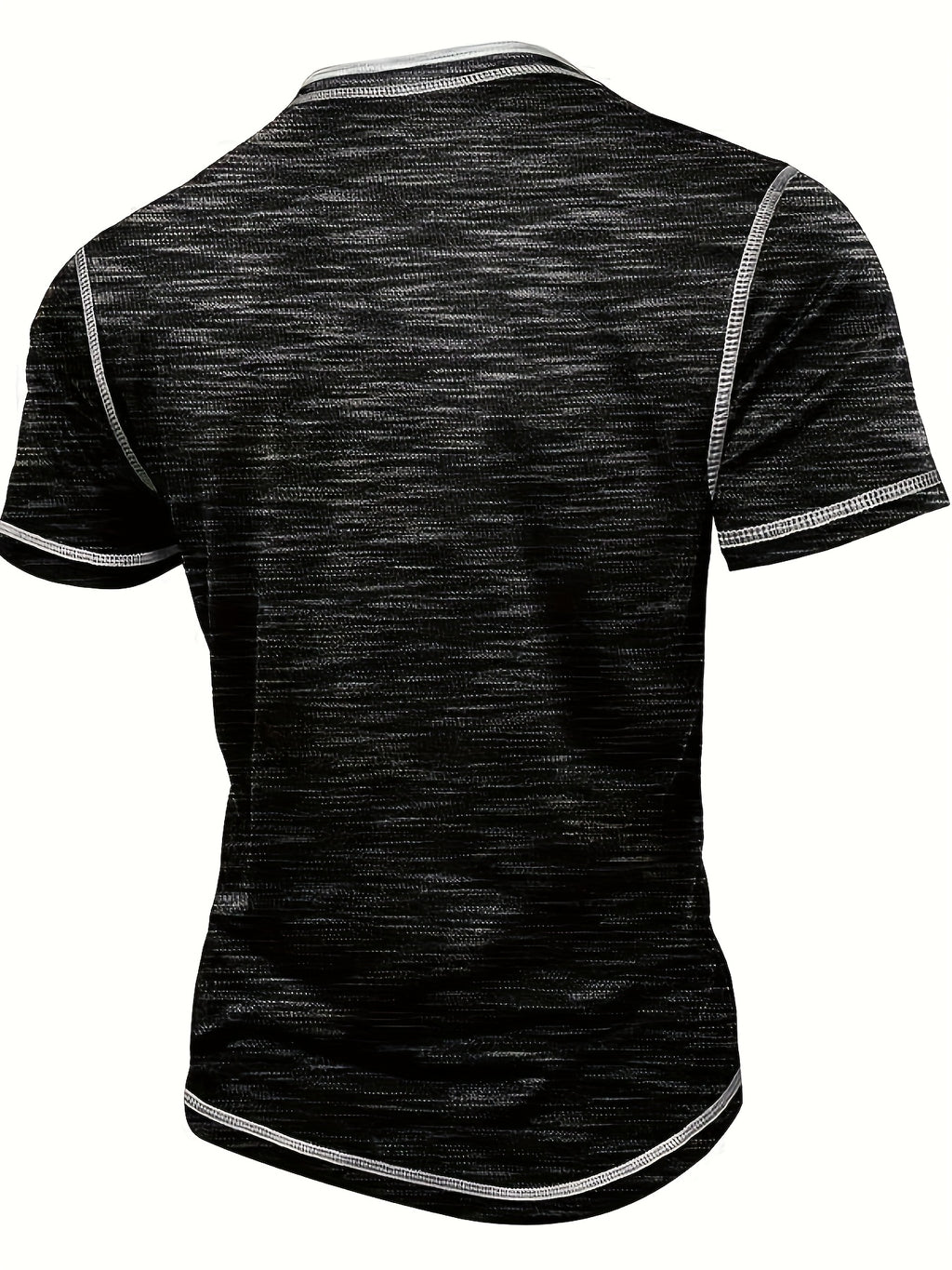 Men'S Summer Henley Shirt - Casual Short Sleeve, Button-Up, Gray & White Striped, Round Neck, Lightweight Polyester Blend, Perfect for Casual Attire, Casual Summer Wear | Striped Henley Shirt | Polyester Blend Shirt - Black