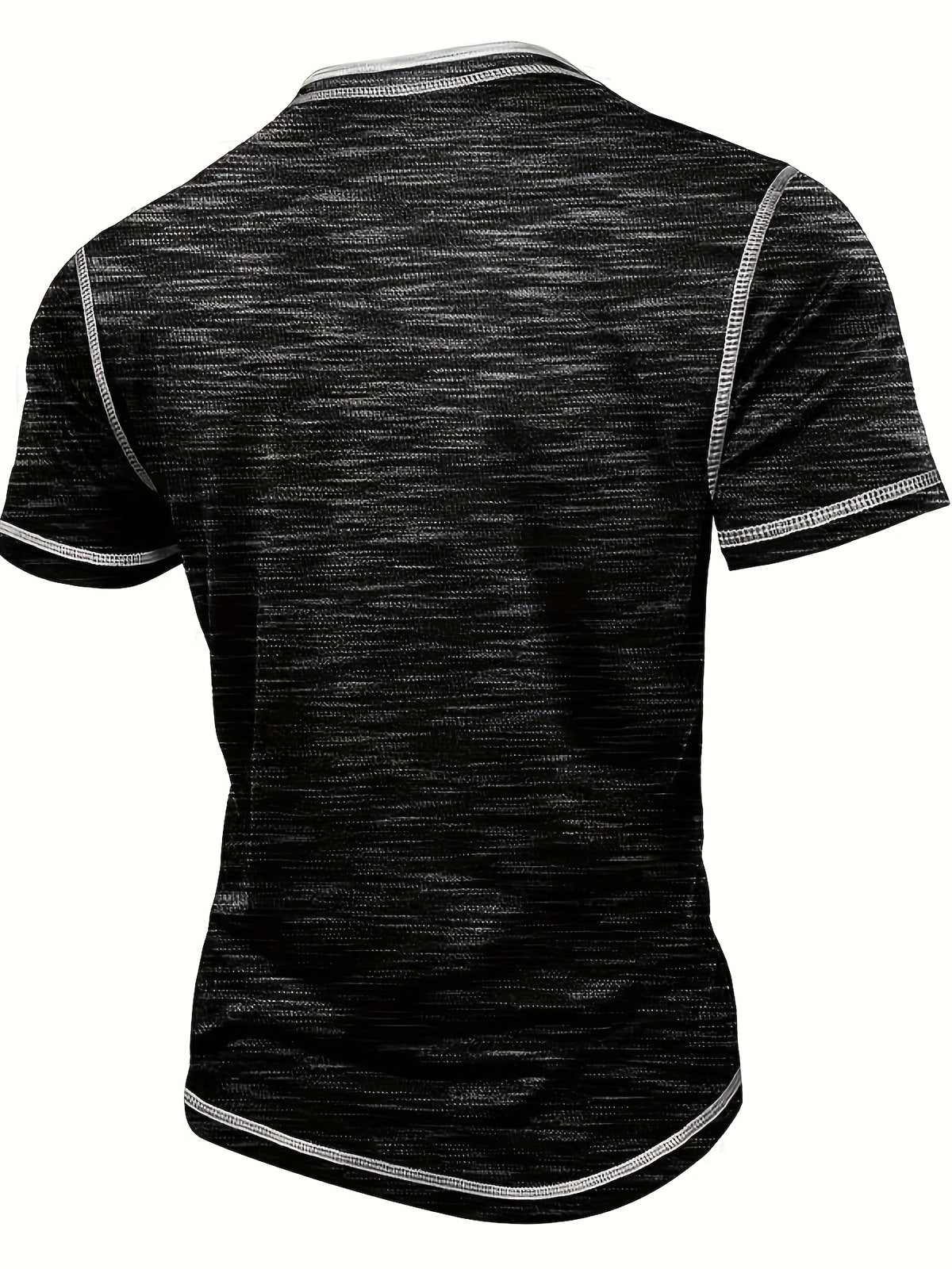 Men'S Summer Henley Shirt - Casual Short Sleeve, Button-Up, Gray & White Striped, Round Neck, Lightweight Polyester Blend, Perfect for Casual Attire, Casual Summer Wear | Striped Henley Shirt | Polyester Blend Shirt - Black