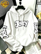 Authorized by Warner Bros., 2026 New Fun Cartoon Print, Men'S Hoodie, Hooded Sweatshirt, Kangaroo Pocket And Drawstring Hat, Suitable for Daily And Outdoor Sports Wear, Autumn And Winter Warm Jacket, Fashionable Jacket - White