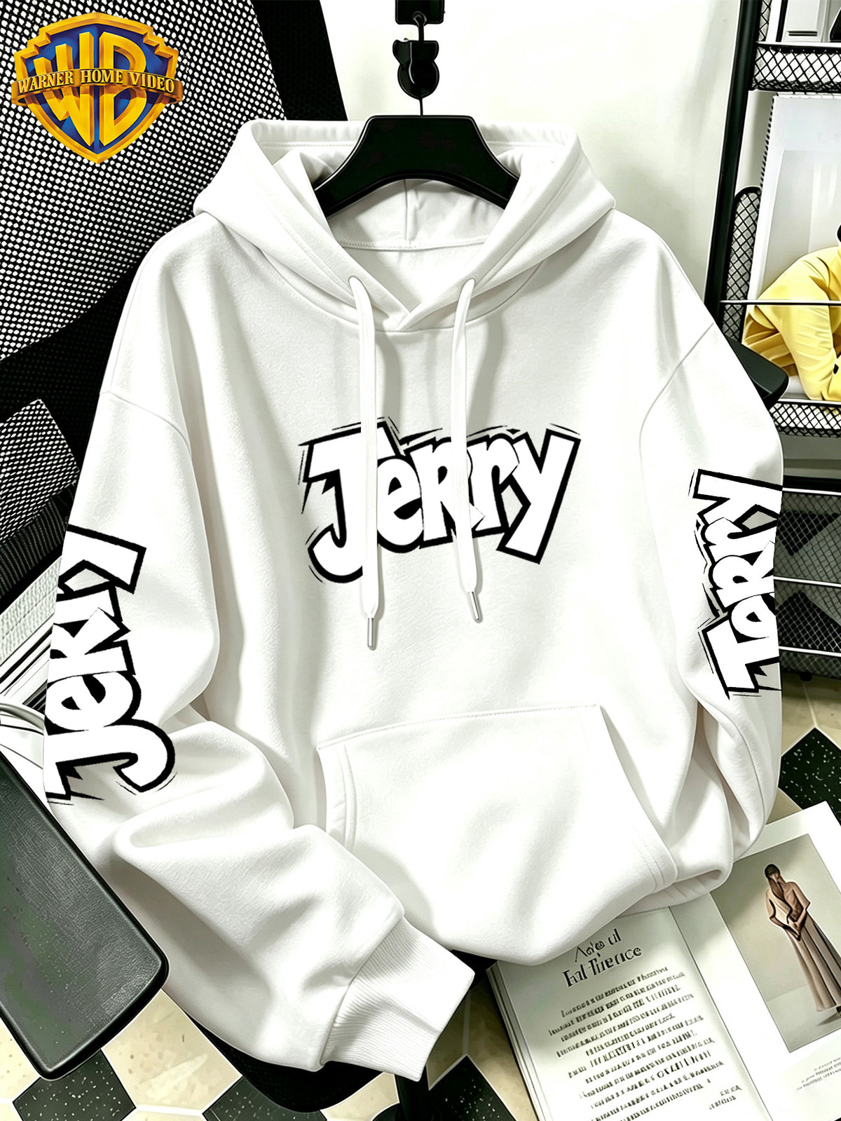 Authorized by Warner Bros., 2026 New Fun Cartoon Print, Men'S Hoodie, Hooded Sweatshirt, Kangaroo Pocket And Drawstring Hat, Suitable for Daily And Outdoor Sports Wear, Autumn And Winter Warm Jacket, Fashionable Jacket - White