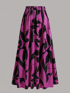 New Spring/Summer/Autumn Women's Printed High-Waist A-Line Skirt, Summer Vacation Dress - Fuchsia