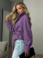 New Cross-Border Women'S Fashionable Elegant Women'S Early Autumn Tie-Up Solid Color Long Sleeve Coat - Purple