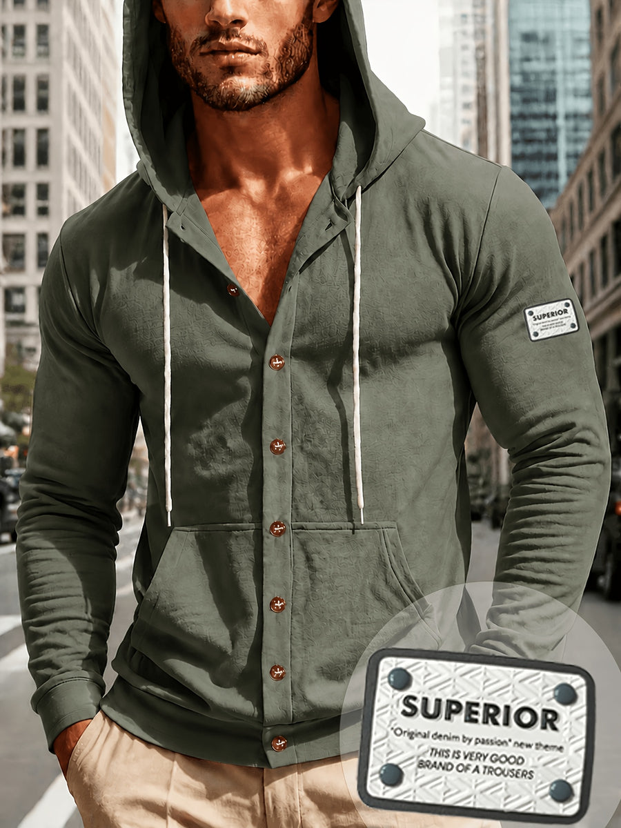 Men'S Casual Fashion Solid Color Long Sleeve All-Match Sweatshirt - Military Green