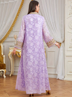 Women's Muslim Middle Eastern  New Rope Embroidery V-Neck Long Dress for Eid Al-Adha and Eid Al-Fitr Banquet Elegant Dress - Purple