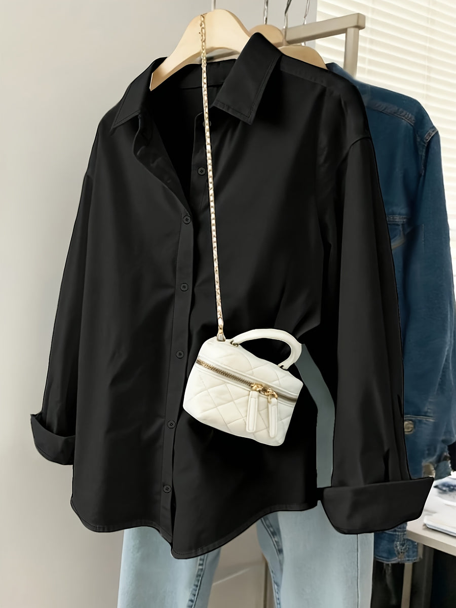 Solid Color Long Sleeve French Shirt for Women New Arrival - Black