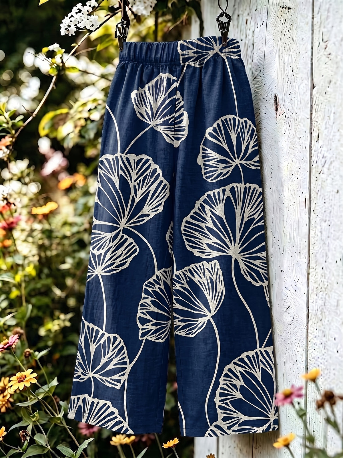 Women'S Printed Casual Vacation Trousers, Breathable Daily Commute Vacation All-Match Wide-Leg Pants, High-Waist Loose Breathable Trousers, Vacation High-Waist Loose Breathable Trousers, Suitable for All-Season Wear - Royal Blue