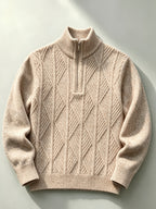 Men's Autumn/Winter Half-Turtleneck Zipper Sweater, Business Casual Pullover Base Layer Top - Khaki