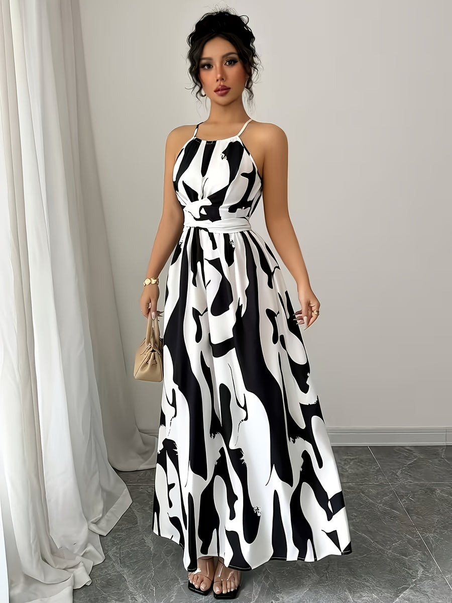 Elegant Off the Shoulder Ladies' Dress | Asymmetric Color Block, Twist Pattern, Hollow Waist Design, Fit and Flare Style - White