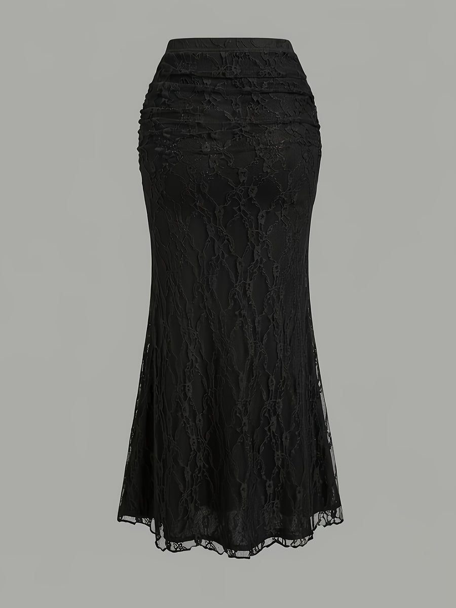 New Women'S Lace Mesh Fishtail Skirt, Temperament Elegant Half-Length Skirt - Black