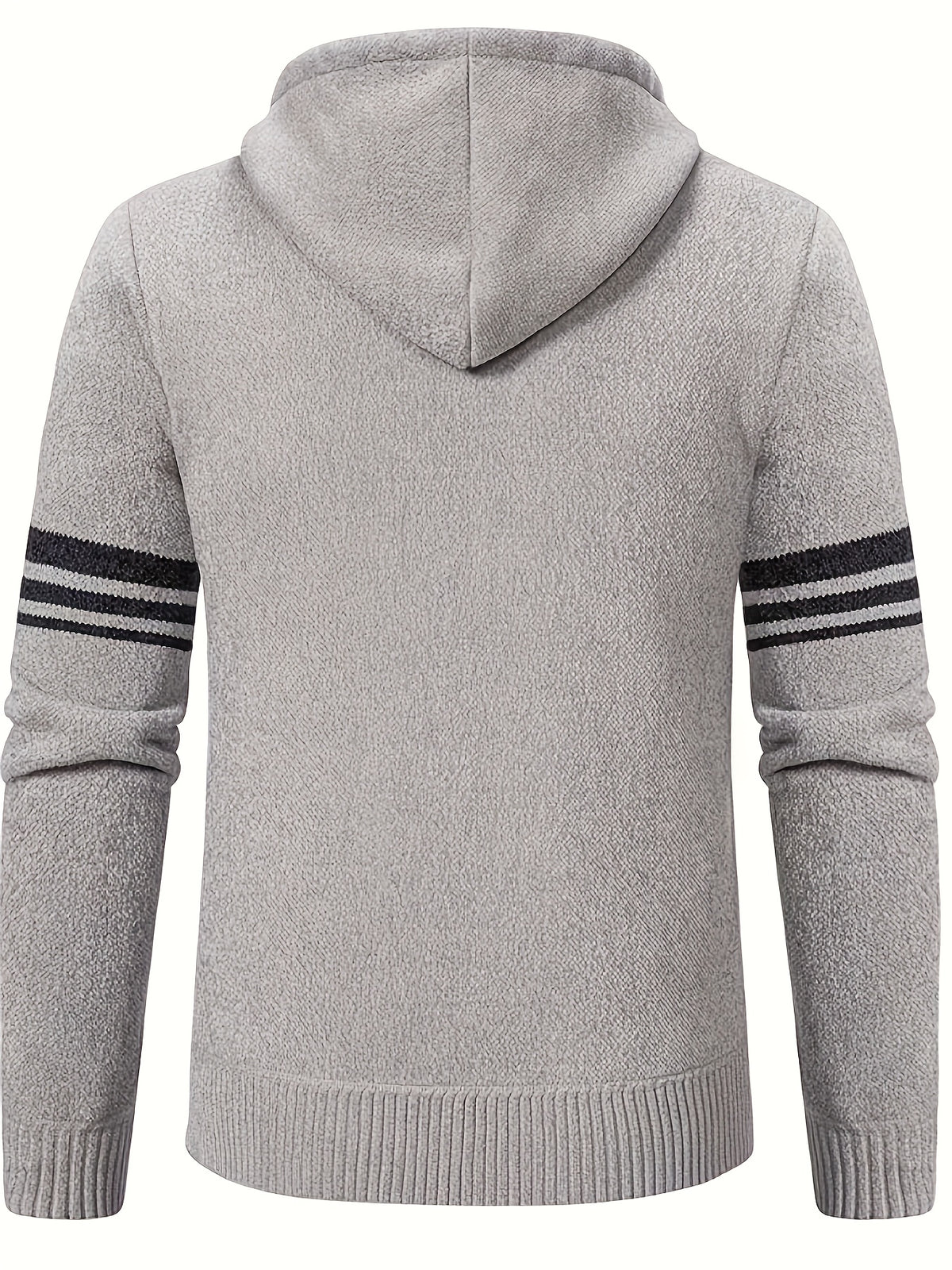Men'S Striped Fleece Hooded Cardigan, Casual Slightly Stretch Breathable Zip Up Thermal Jacket for Fall Winter Outdoor, Knit - Apricot