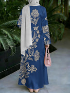 Women'S Middle Eastern Style Muslim Elegant Robe Dress, Suitable for Malaysian Dress, Dubai Saudi Modest Floral Muslim Long Skirt, Wide Sleeve Loose Flared, for Banquets, Prayer, And Important Occasions, Comfortable Non-Embroidered Fabric - Mixed colors