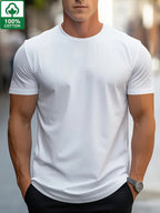2pcs Men'S Premium 100% Sports Casual T-Shirt, Trendy Tees, Black Tees for Men, Breathable And Sweat-Absorbing Short Sleeves for Summer, Round Neck Short Sleeves, Men'S Comfy Clothing Tops for Daily Vacation - White