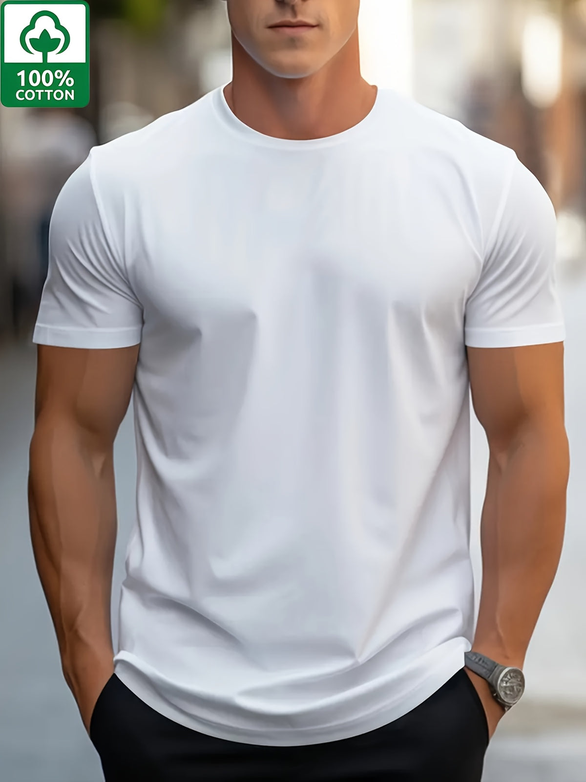 2pcs Men'S Premium 100% Sports Casual T-Shirt, Trendy Tees, Black Tees for Men, Breathable And Sweat-Absorbing Short Sleeves for Summer, Round Neck Short Sleeves, Men'S Comfy Clothing Tops for Daily Vacation - White