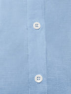 Men's New Faux Stand Collar Button-Up Shirt - Artistic, Understated, Stylish, Versatile, Relaxed Textured Trendy Loose Fit - Soft Daily Shirt Suitable for Formal and Casual Wear at the Beach, on Vacation, and in the Office - Machine Washable - Light Blue
