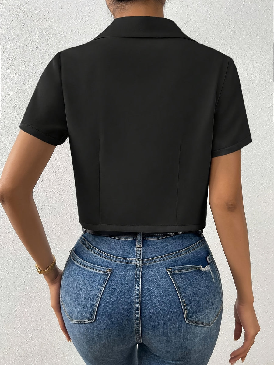 Summer Elegant Casual Easy Women'S Short Sleeve Blazer - Black