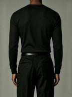 Joshmei OBM Autumn New Arrival Solid Color Half-Open Placket 7-Button Slim Fit Base Layer Shirt, Commuter Business Stretch Knit Top, Casual Versatile Long Sleeve Inner Wear - Black