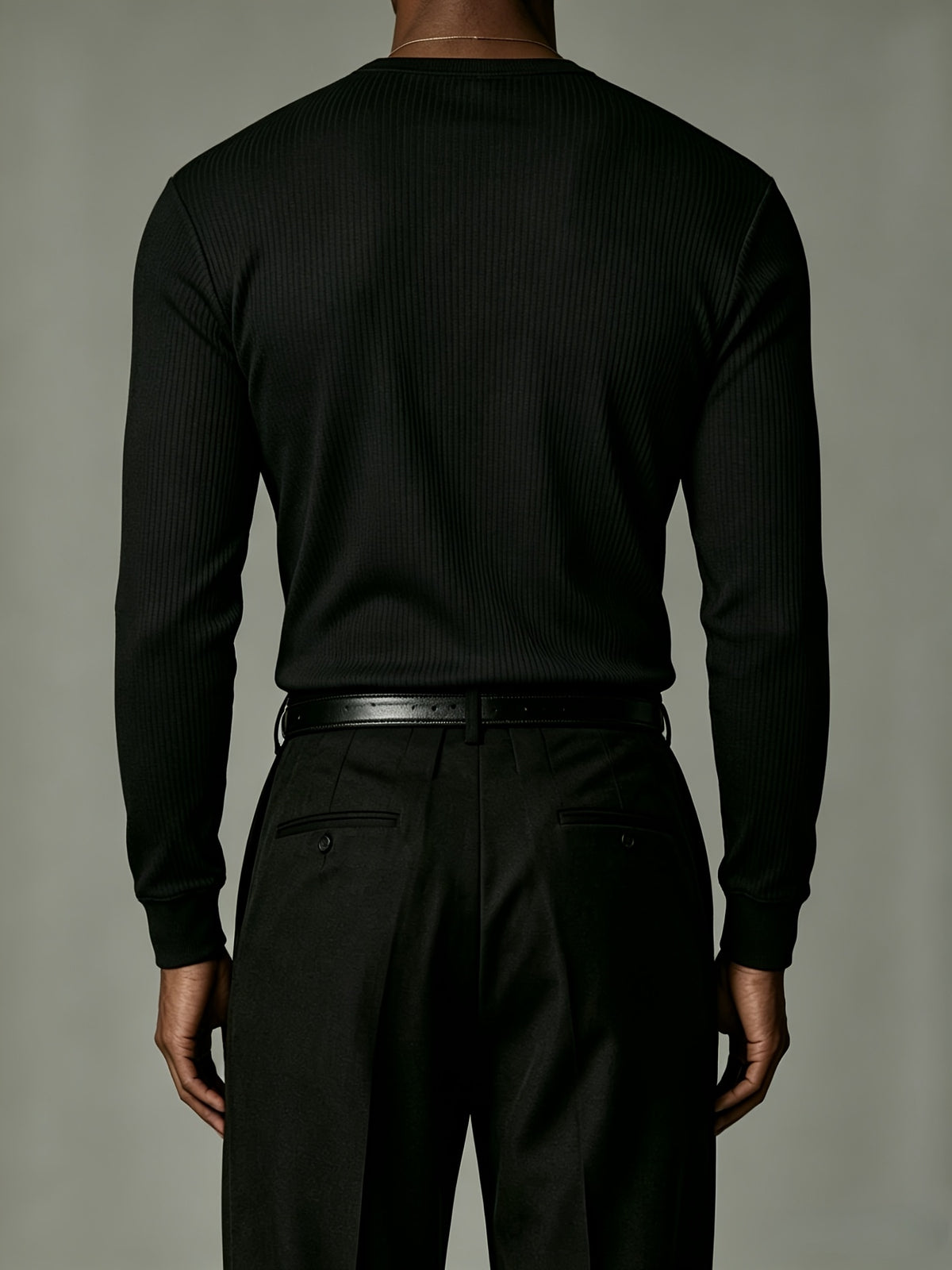 Joshmei OBM Autumn New Arrival Solid Color Half-Open Placket 7-Button Slim Fit Base Layer Shirt, Commuter Business Stretch Knit Top, Casual Versatile Long Sleeve Inner Wear - Black