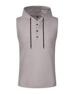 Men's Sleeveless Hooded Henley Shirt - Lightweight, Breathable Polyester | Summer Casual & Sporty Top with Button Detail | Machine Washable - Grey