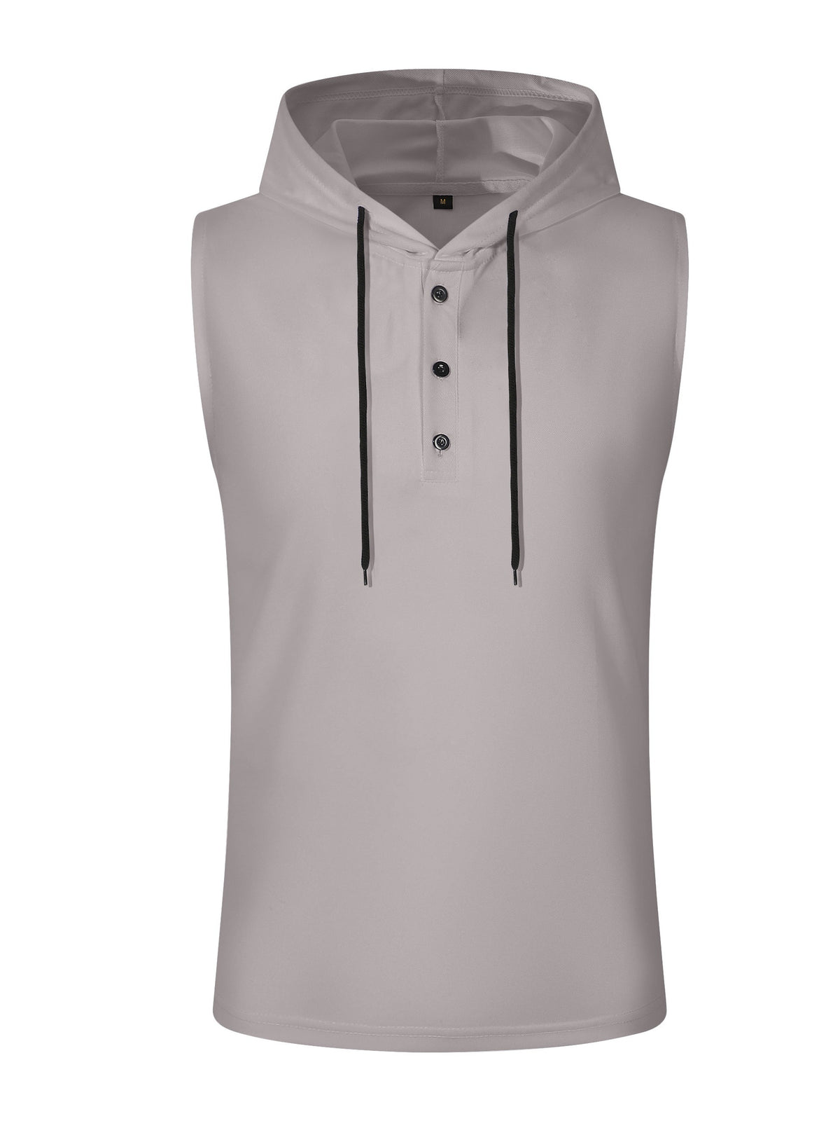 Men's Sleeveless Hooded Henley Shirt - Lightweight, Breathable Polyester | Summer Casual & Sporty Top with Button Detail | Machine Washable - Grey