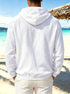 Men'S Spring Autumn New Thin Solid Linen Lightweight Hooded Sweatshirt Casual Commute Outing Fitness Party Street Fashion Athletic Casual Large Pocket Long Sleeve Hooded Top - White
