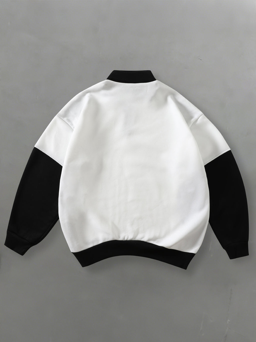 NY Lettering Color-Block Patchwork Half-Zip Stand Collar Sweatshirt American Street Casual Pullover Top, Baddie Clothes - White