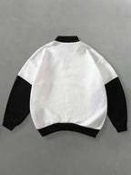 NY Lettering Color-Block Patchwork Half-Zip Stand Collar Sweatshirt American Street Casual Pullover Top, Baddie Clothes - White
