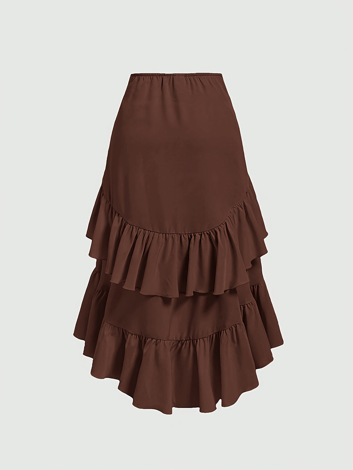 New Fashion Asymmetrical Pleated Hem Design Multi-layered Women's Skirt - Brown