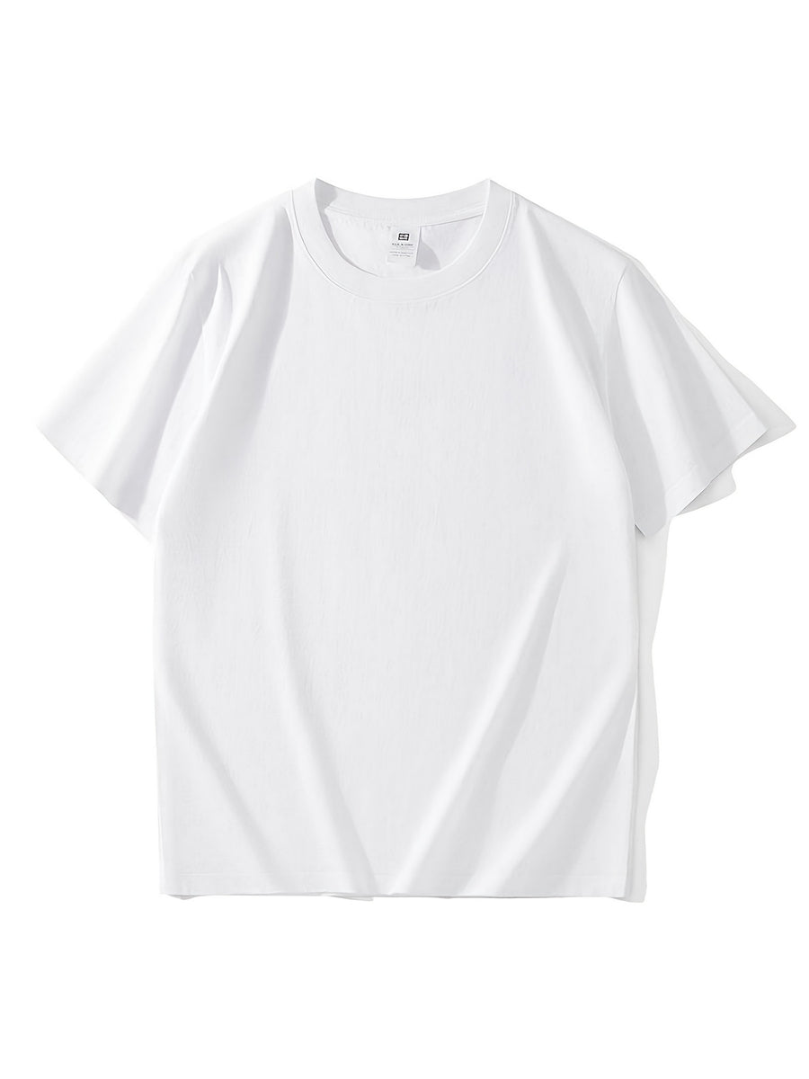 5pcs Set of Men'S T-Shirts, Fashionable Summer Short Sleeve Tops, Casual Athletic Round Neck, Solid Color Comfortable Versatile Outdoor Men'S Wear - White