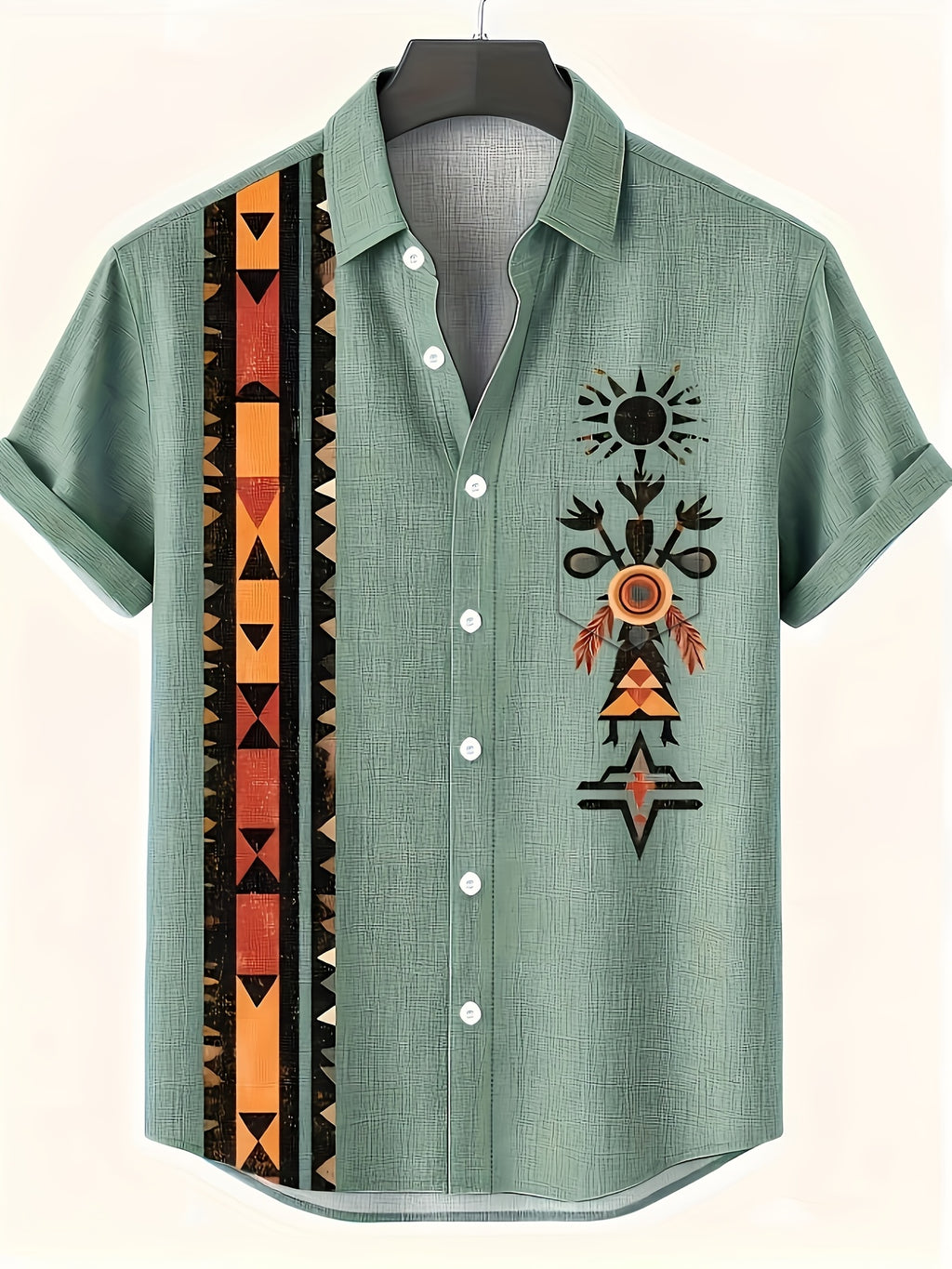 Men'S Athletic Casual Short-Sleeve Print Shirt, with Pockets And Buttons, Men'S Short-Sleeve Ethnic Style Casual Hawaiian Shirt, Fashionable Print Style - Mixed colors