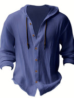 Men'S Spring And Autumn Fashion Versatile Casual Long-Sleeved Shirt, Light, Comfortable And Breathable Linen And Solid Color Shirt, New Season - Navy Color