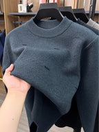Autumn/Winter Men's Crew Neck Knit Sweater, Simple Subtle Jacquard Pattern, Mid-Life Layering Top - Medium Gray