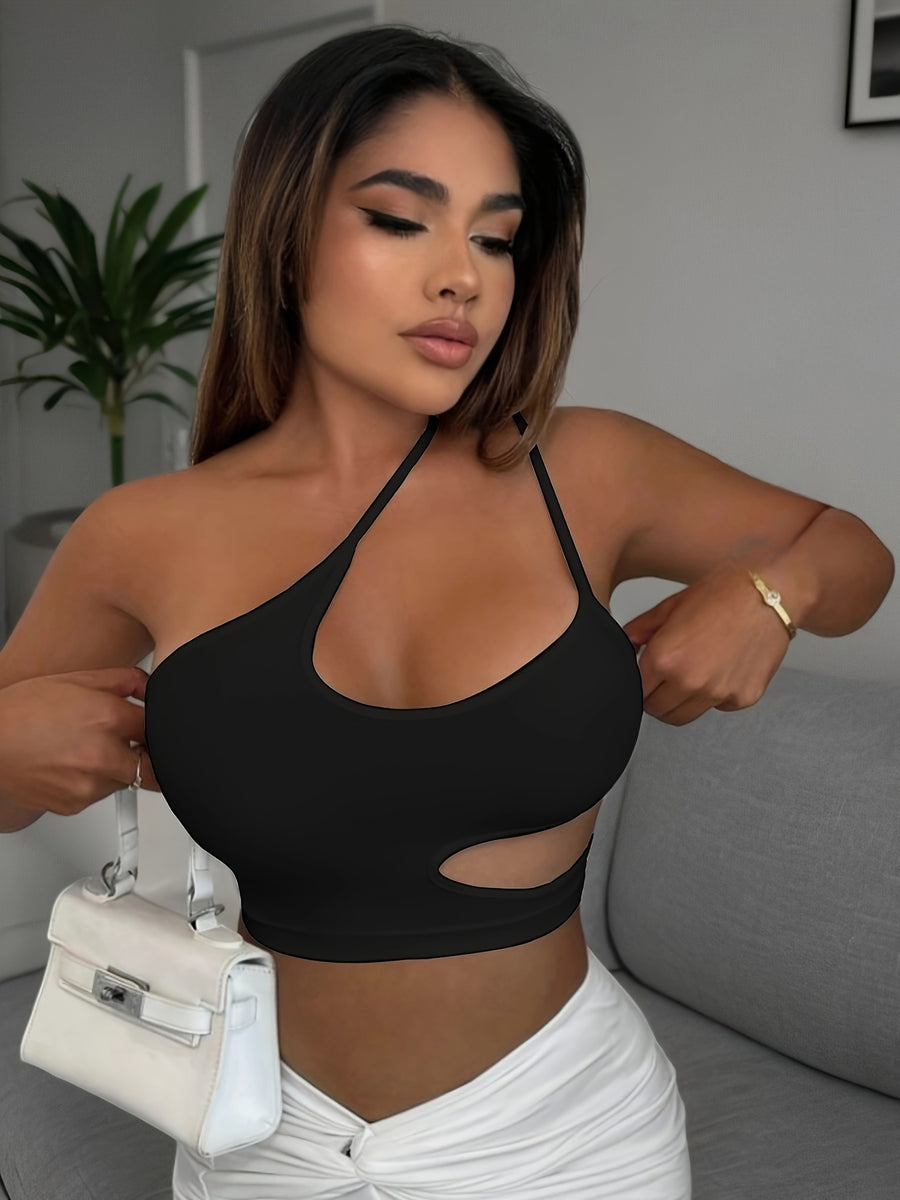 New Fashion Versatile Camisole Women'S Sexy Off-Shoulder Base Layer Street Casual Crop Spaghetti Strap Ladies Cami Top - Black