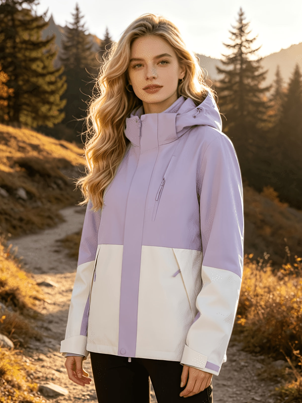 3-In-1 Shell Jacket Women'S Autumn Winter Outdoor Sports Wear Detachable Inner Lining Warm Mountaineering Coat - Purple And White
