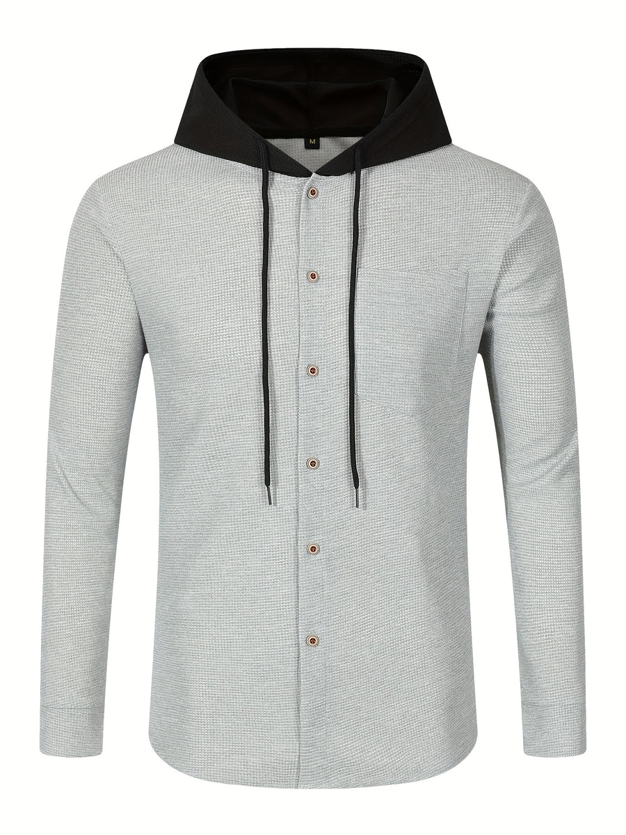 New Casual High-Quality Solid Color Outerwear Shirt Fashion Jacket - Soft, Breathable, Long Sleeve, Button-Up, Chic Design - Perfect for Spring, Autumn, Daily Wear, Outdoors - Grey