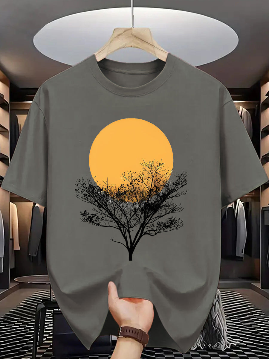Trendy Printed T-Shirts for Men, Regular Standard Fit Comfortable Short Sleeve Casual Tee, Versatile Everyday Fashion Outfit Top - Dark Gray