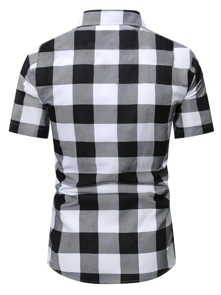 Men'S Hawaiian Casual Vacation Plaid Button-Up Short Sleeve Shirt - Multicolor