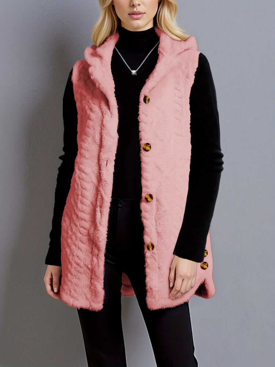 Women'S Adult Winter Casual Daily Jacquard Diamond Double-Faced Fleece Warm Fleece Pullover Vest Jacket - Peach