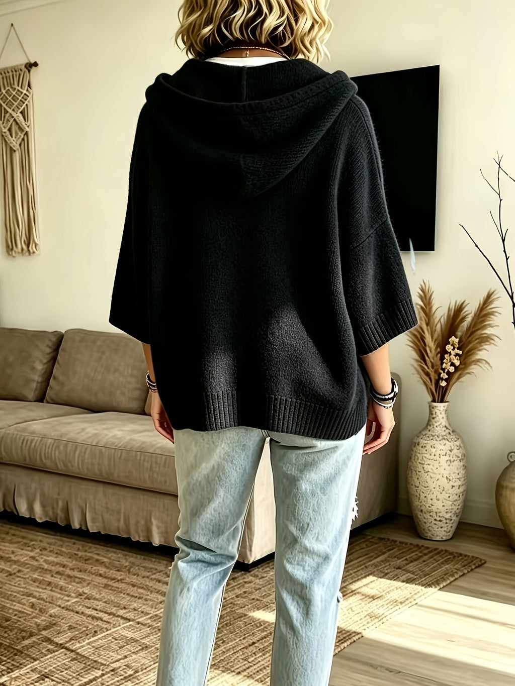 Elegant Casual Pocket Cardigan for Women - Black