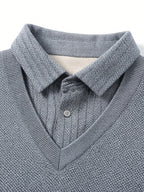Men'S Shirt Collar Knit Polo, Exquisite Metallic Letter Embroidery on Forearm, Understated Luxury Detail, Enhancing Single Item Quality, Reducing Clumsy Full-Area Prints - SINBOS - Blue Grey