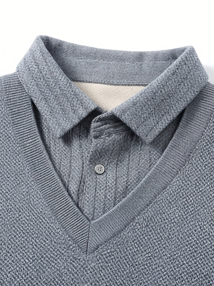 Men'S Shirt Collar Knit Polo, Exquisite Metallic Letter Embroidery on Forearm, Understated Luxury Detail, Enhancing Single Item Quality, Reducing Clumsy Full-Area Prints - SINBOS - Blue Grey