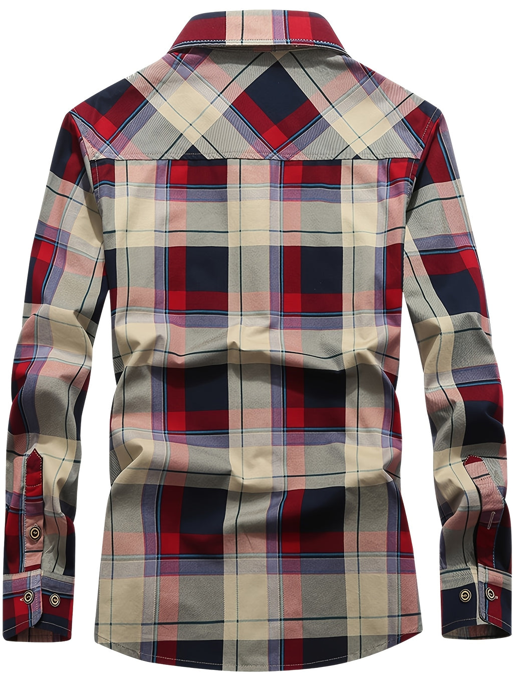 2026 Spring/Autumn New Style Lapel Checkered Short Shirt Men'S Trachten Shirt American Casual Men'S Trendy Fashion All-Match Outdoor Long Sleeve Shirt - Red Grid