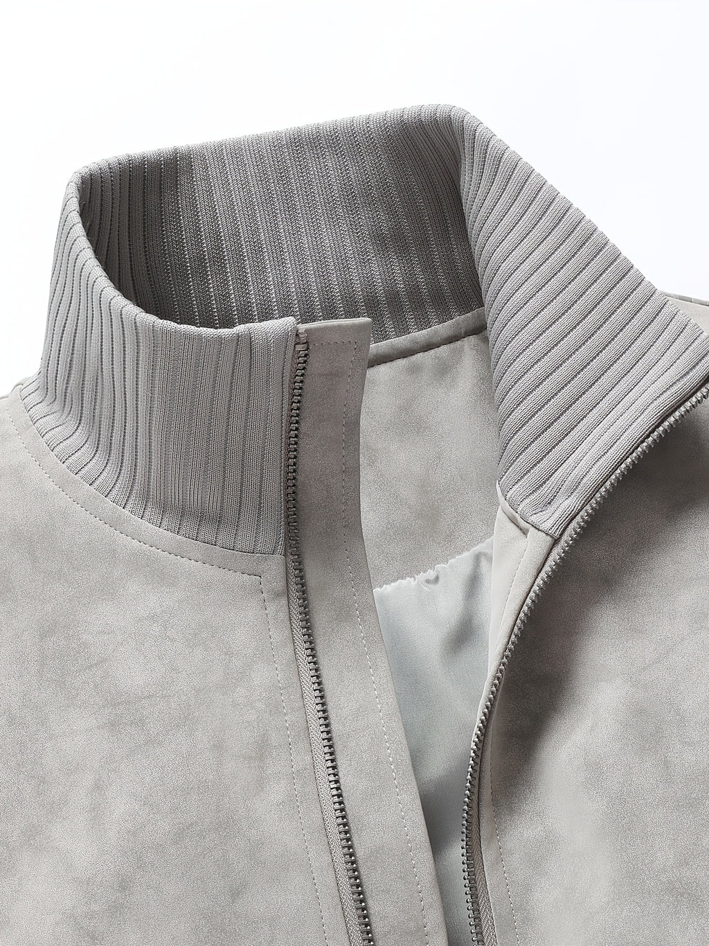 Men's Stand Collar Jacket, Windproof, Warm, Versatile, and Wear-Resistant, with Textured Finish and Precision Stitching. Loose-Fit Short Baseball Jacket Style for Daily Commuting, Streetwear, and Autumn/Winter Casual Wear. Features Ribbed Cuffs - White