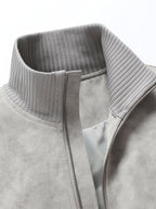 Men's Stand Collar Jacket, Windproof, Warm, Versatile, and Wear-Resistant, with Textured Finish and Precision Stitching. Loose-Fit Short Baseball Jacket Style for Daily Commuting, Streetwear, and Autumn/Winter Casual Wear. Features Ribbed Cuffs - White