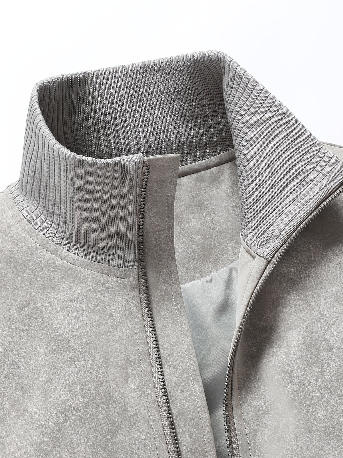 Men's Stand Collar Jacket, Windproof, Warm, Versatile, and Wear-Resistant, with Textured Finish and Precision Stitching. Loose-Fit Short Baseball Jacket Style for Daily Commuting, Streetwear, and Autumn/Winter Casual Wear. Features Ribbed Cuffs - White