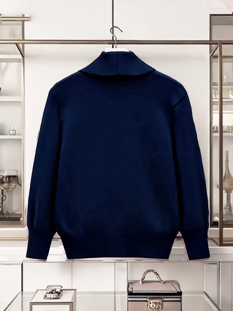 Women's Turn- Collar Cardigan Coat - Navy Color