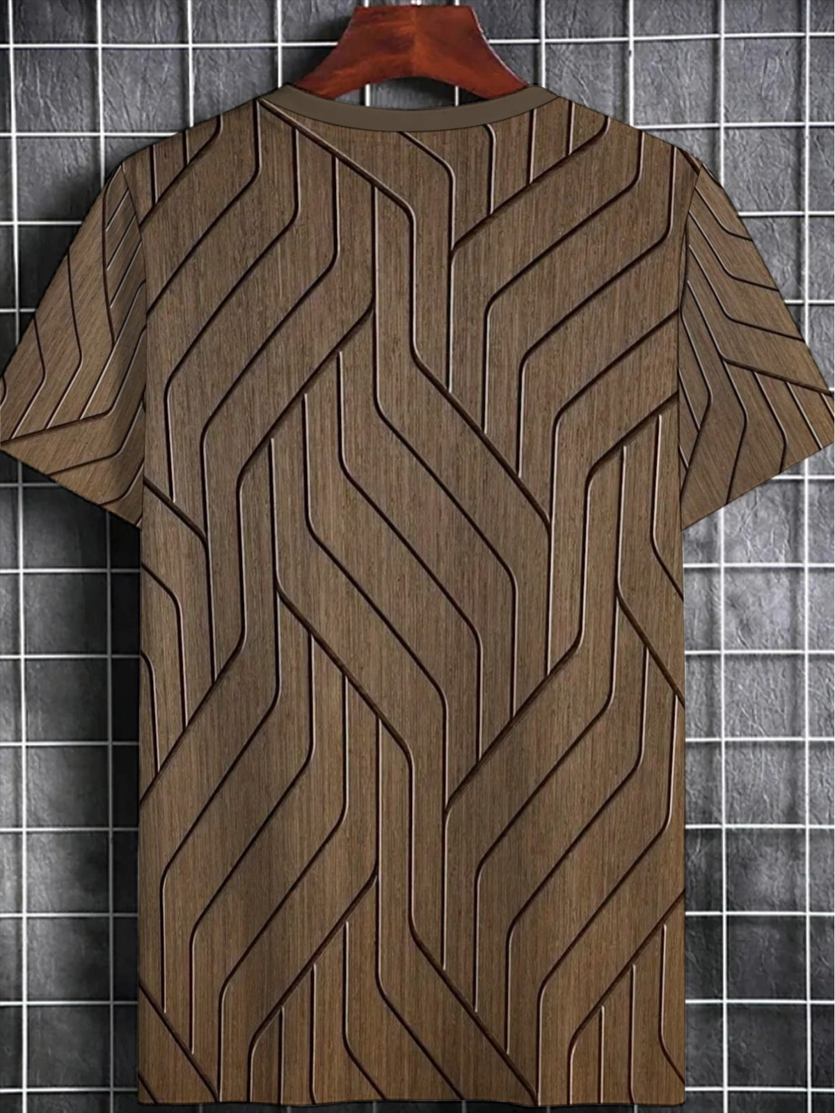 [Print Design-Not Textured] Men'S Casual Athletic Short Sleeve T-Shirt, Geometric Pattern, Lightweight Polyester Fabric, Brown Tone, Perfect for Outdoor Activities And Casual Wear, Durable And Breathable Design - Mixed colors