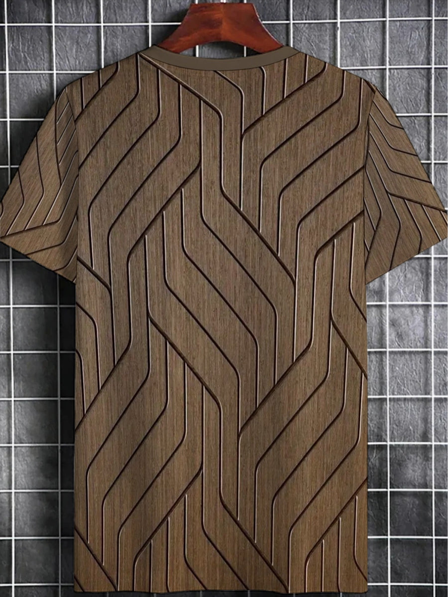 [Print Design-Not Textured] Men'S Casual Athletic Short Sleeve T-Shirt, Geometric Pattern, Lightweight Polyester Fabric, Brown Tone, Perfect for Outdoor Activities And Casual Wear, Durable And Breathable Design - Mixed colors