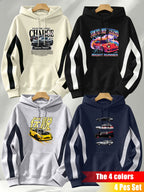 4pcs Set: 2026 Autumn/Winter Men's Street Style Hooded Sweatshirt with Diagonal Contrast Color Stripes on Sleeves, Long Sleeves, Adjustable Drawstring, Large Capacity Kangaroo Pocket for Phones, Skin-Friendly and Warm, Versatile Pullover Hoodie - Apricot + Navy Blue + Gray + Black